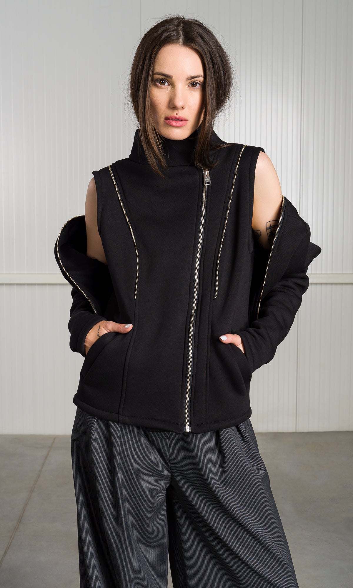 Cotton Fleece Jacket with Detachable Sleeves