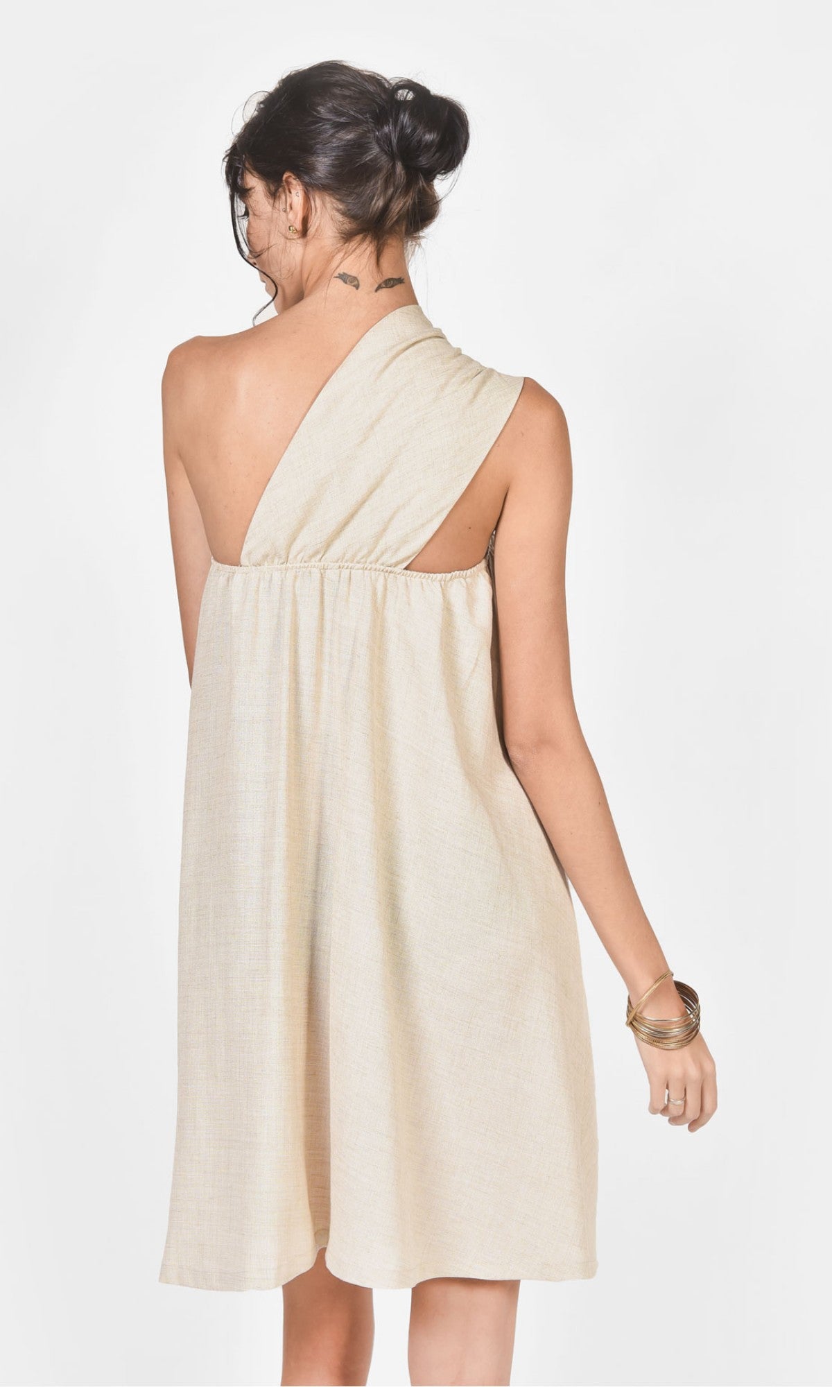 One Shoulder Mini Linen Dress - AAKASHA