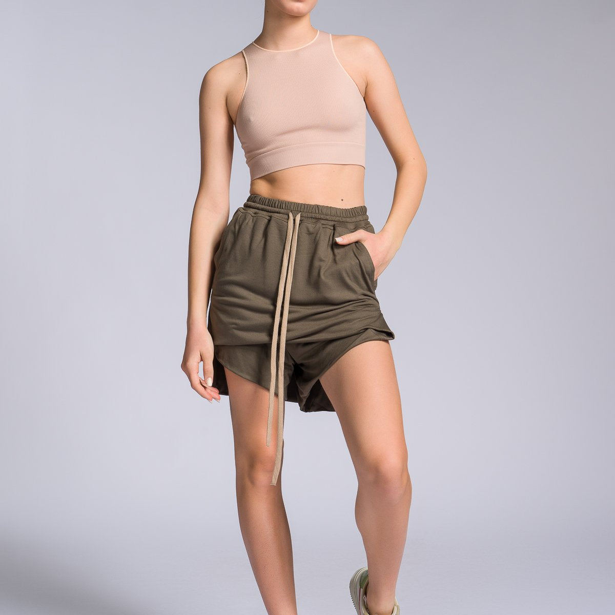 shorts with dress overlay Maxi Shorts Overlay Romper Ivory Combo / Small