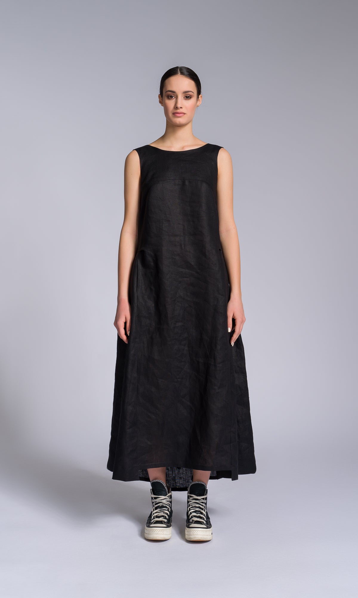 Linen A-line Dress with Back Drape - AAKASHA