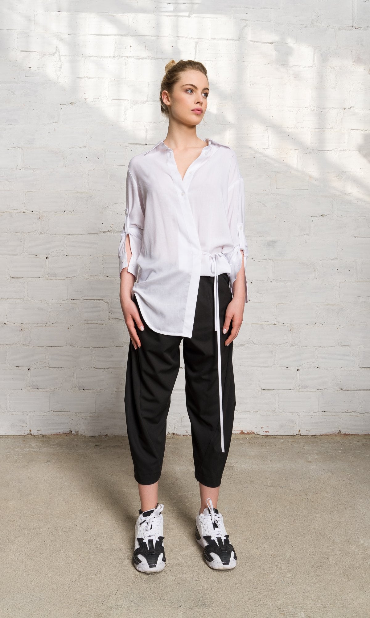 Wrap Shirt with Button-Tab Sleeves - AAKASHA