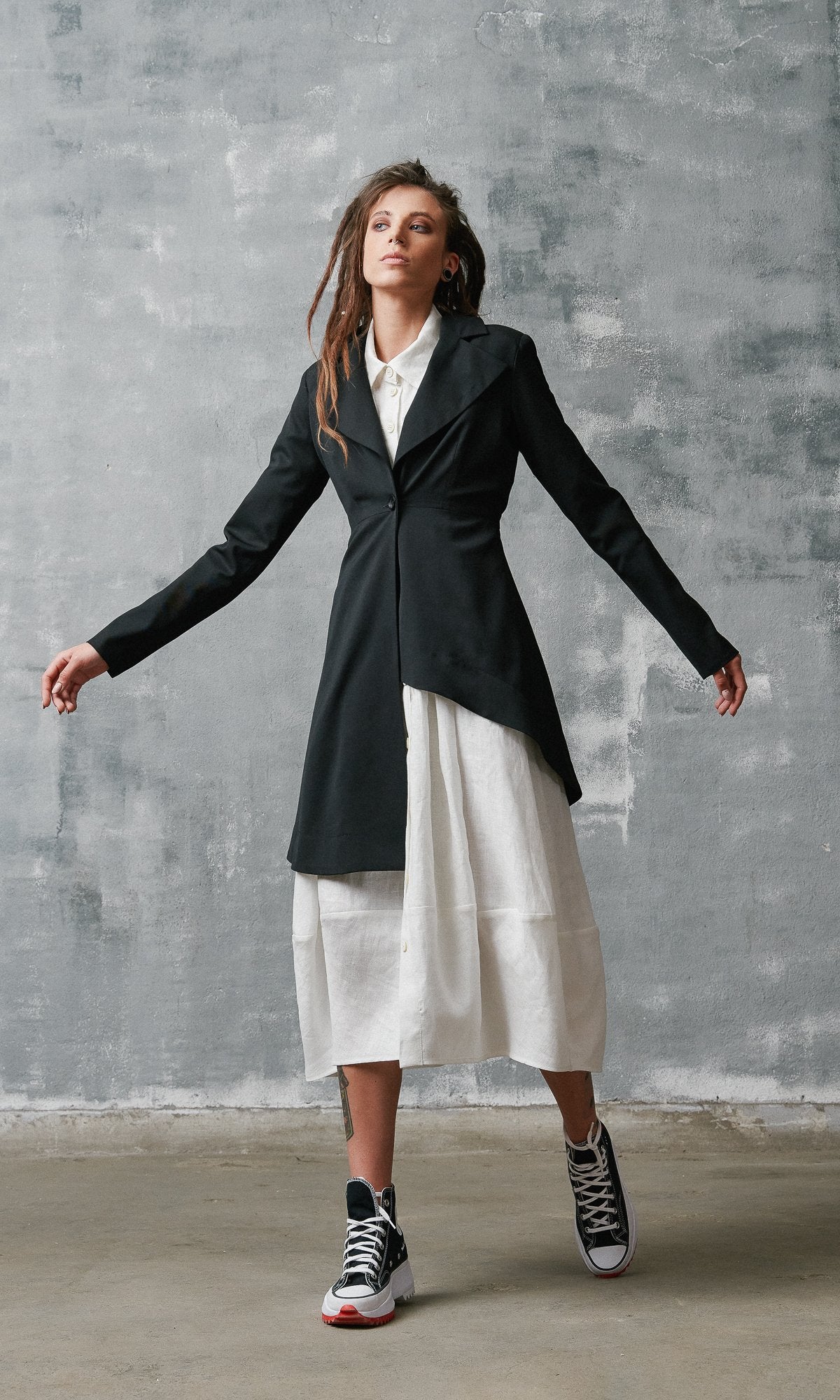 Asymmetric Buttoned Blazer - AAKASHA