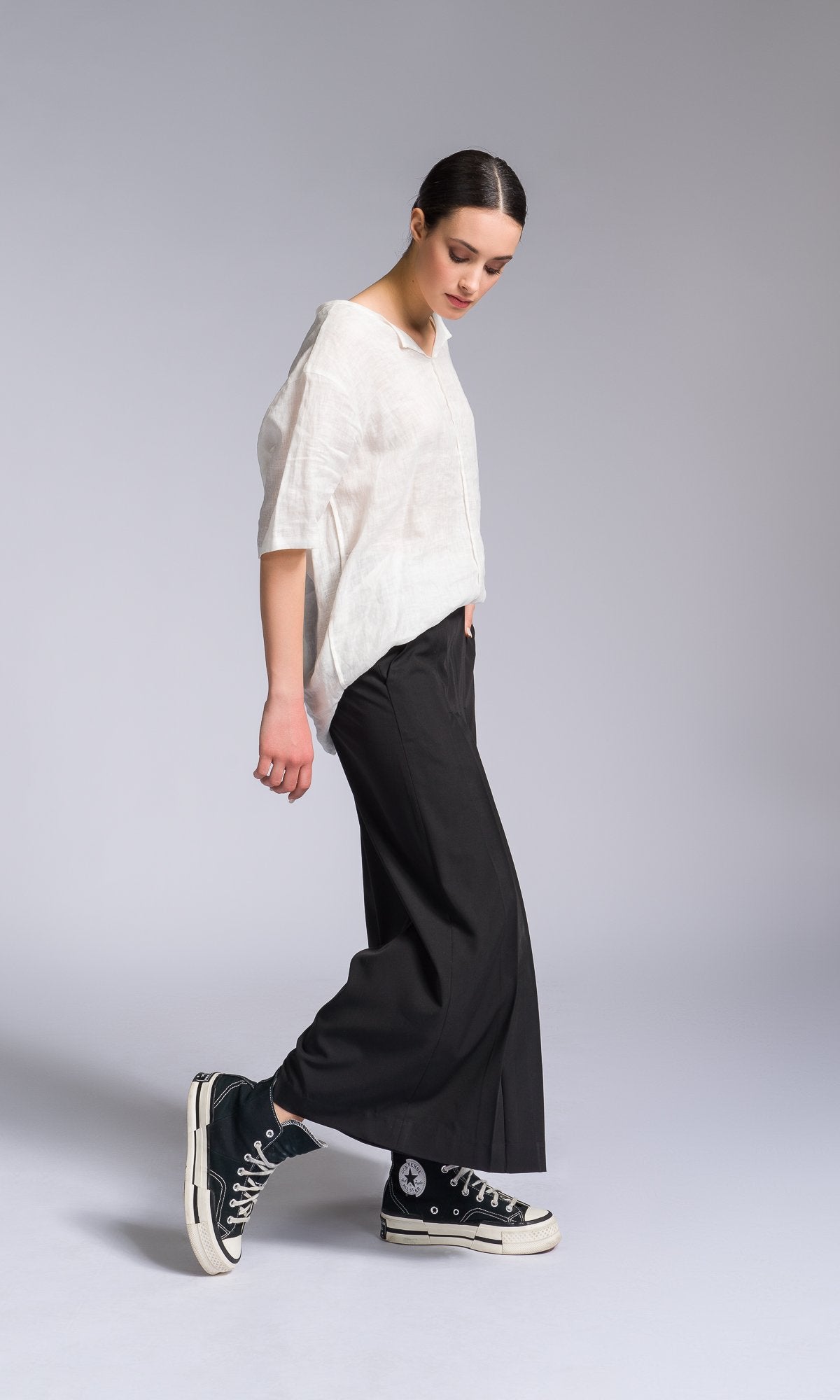 Wide Leg Pants with Front Pleat - AAKASHA