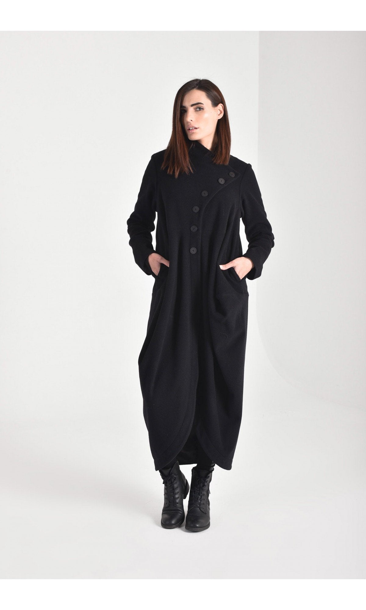 Asymmetric Wool Blend Coat