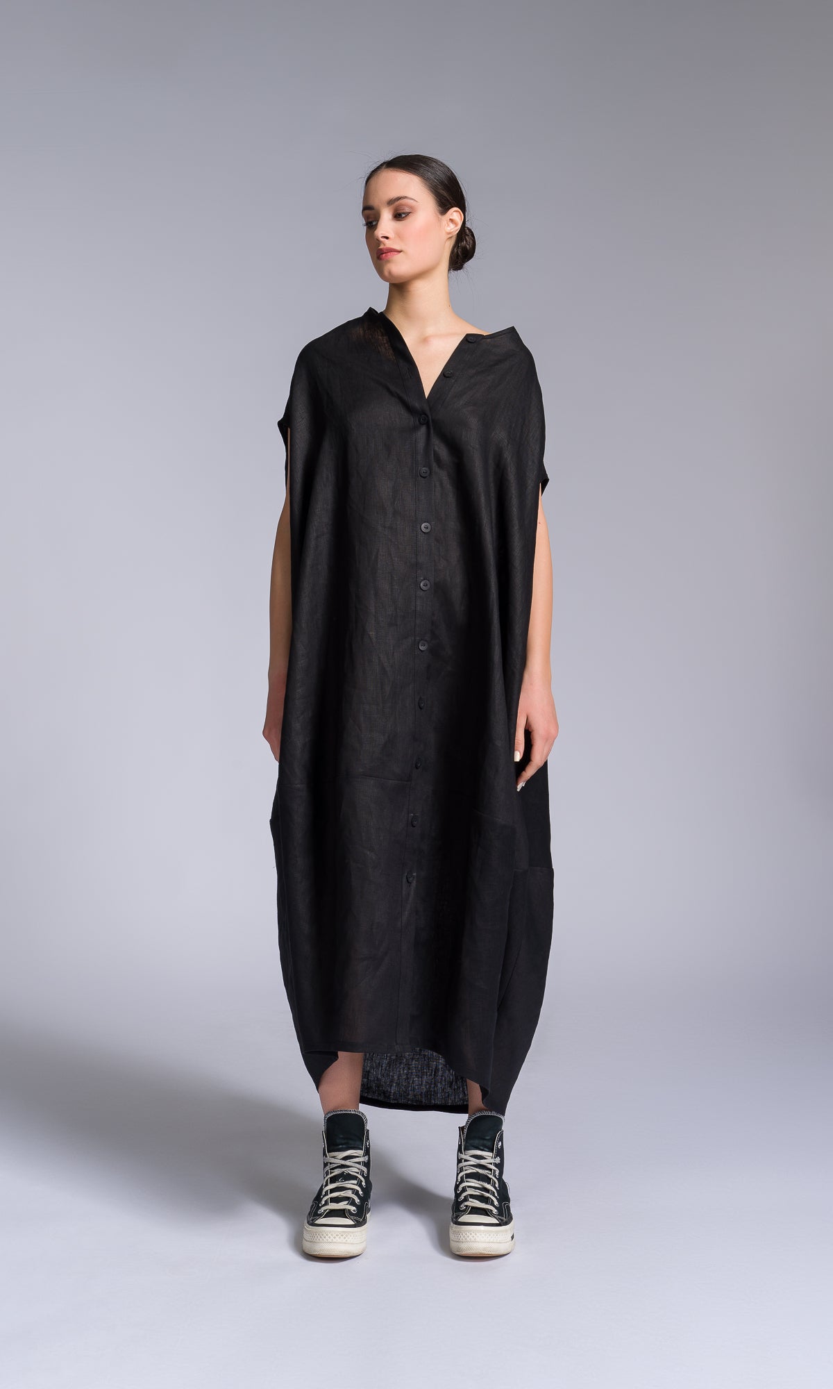 Sleeveless Cocoon Linen Shirt Dress - AAKASHA