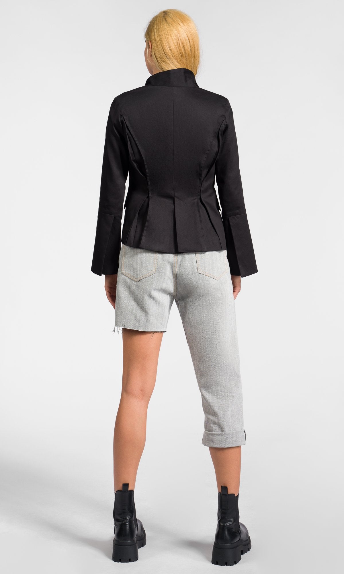 Short Asymmetric Blazer with Flared Sleeves