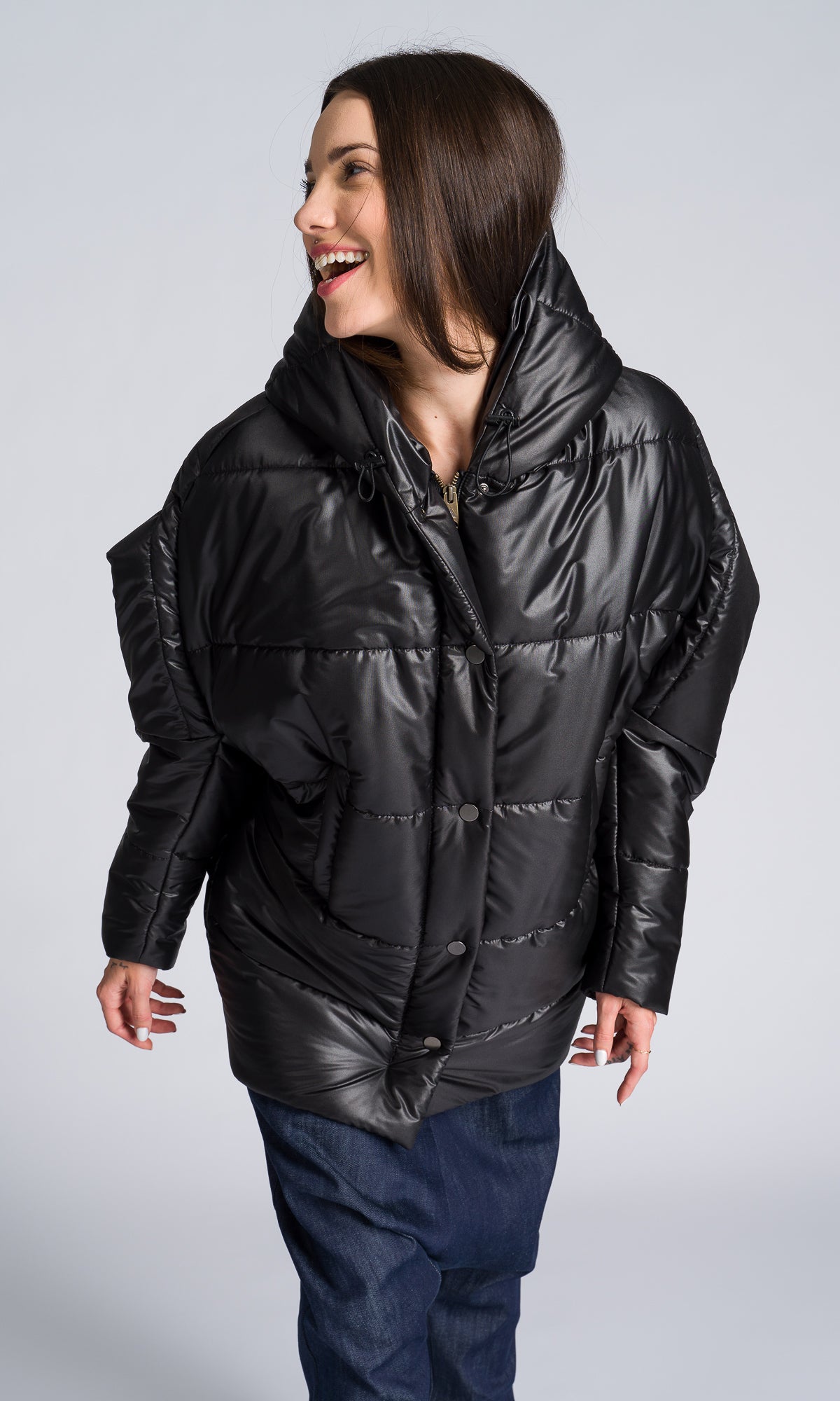 Oversized Quilted Jacket with Drop Shoulder