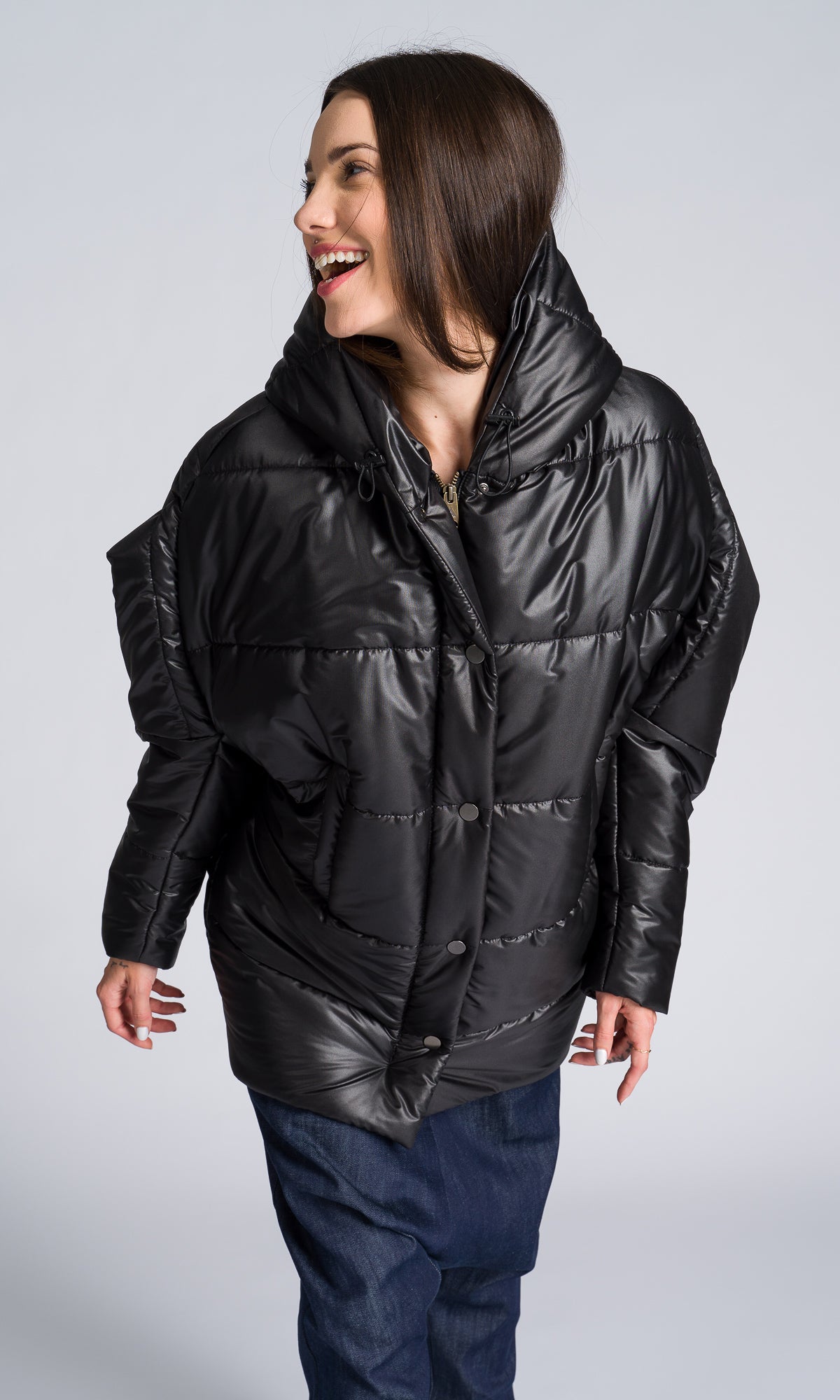 Oversized Quilted Jacket with Drop Shoulder - AAKASHA