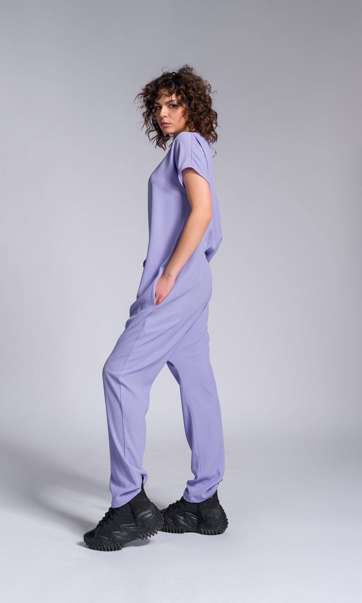 Drop Crotch Jumpsuit with Adjustable Belt - AAKASHA