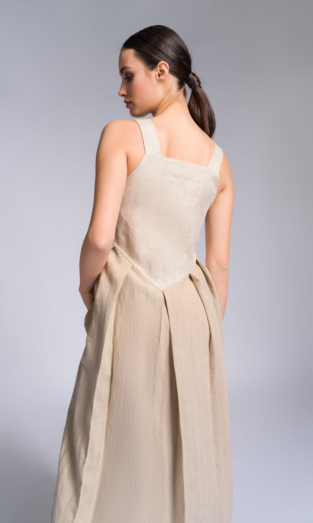 Pleated Linen Pinafore Dress - AAKASHA