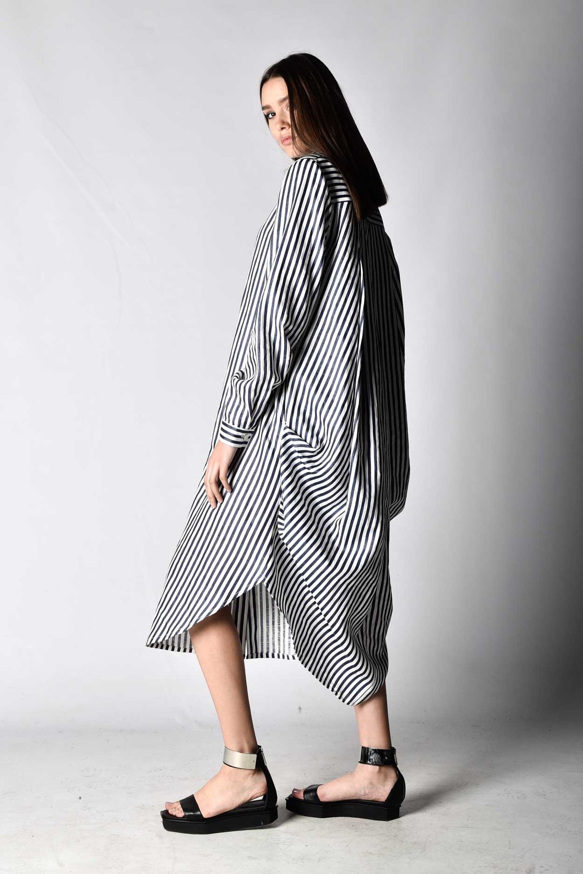 Chemise maxi d'été, chemise maxi sexy en viscose grande taille / robe-chemise élégante à rayures