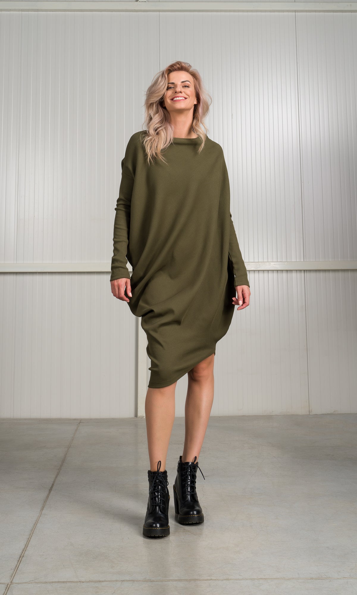 Asymmetric Ribbed Tunic Dress - AAKASHA