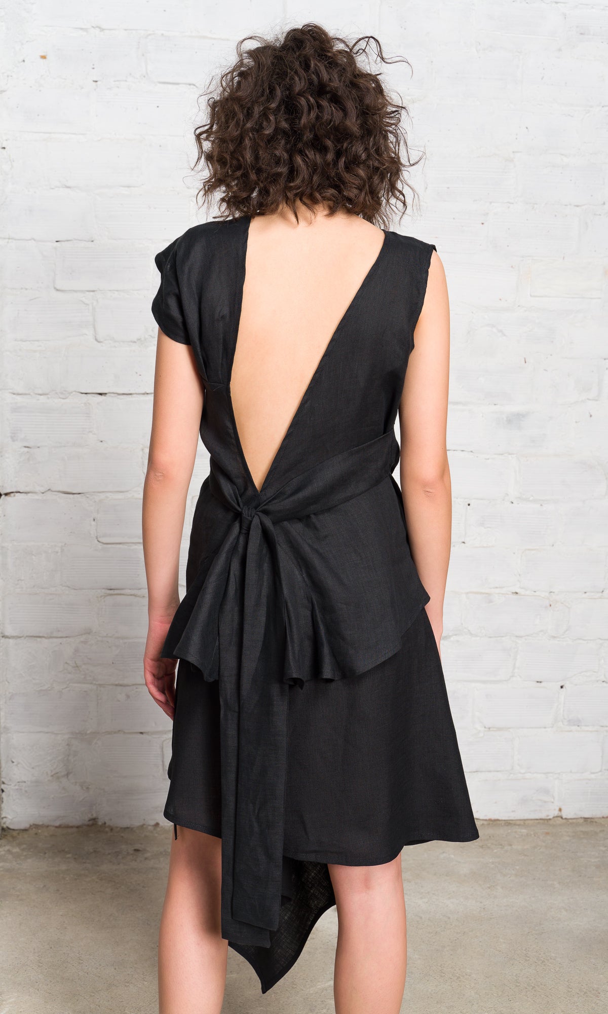 Asymmetric Shoulders Linen Top with Open Back - AAKASHA