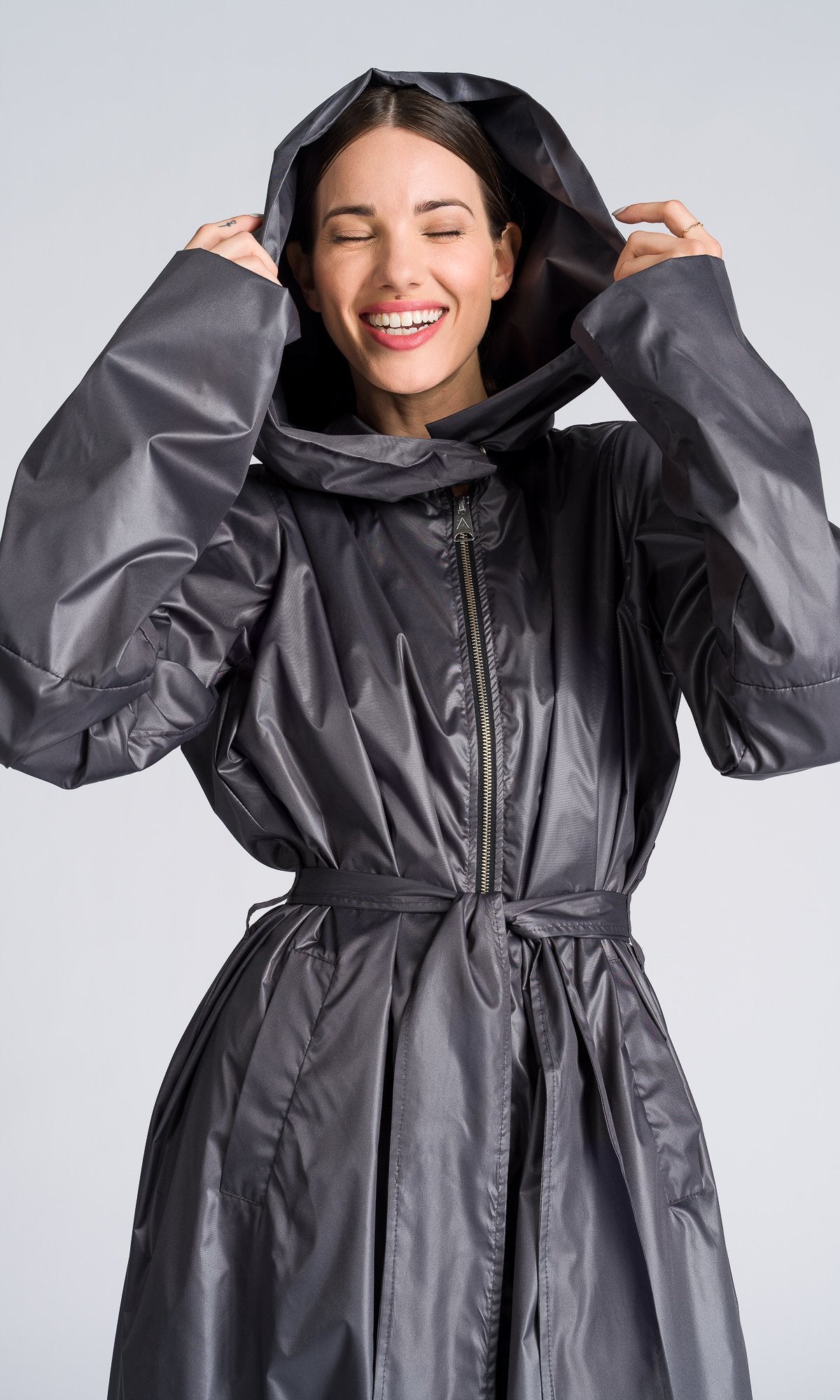 Hooded Raincoat with Belt - AAKASHA