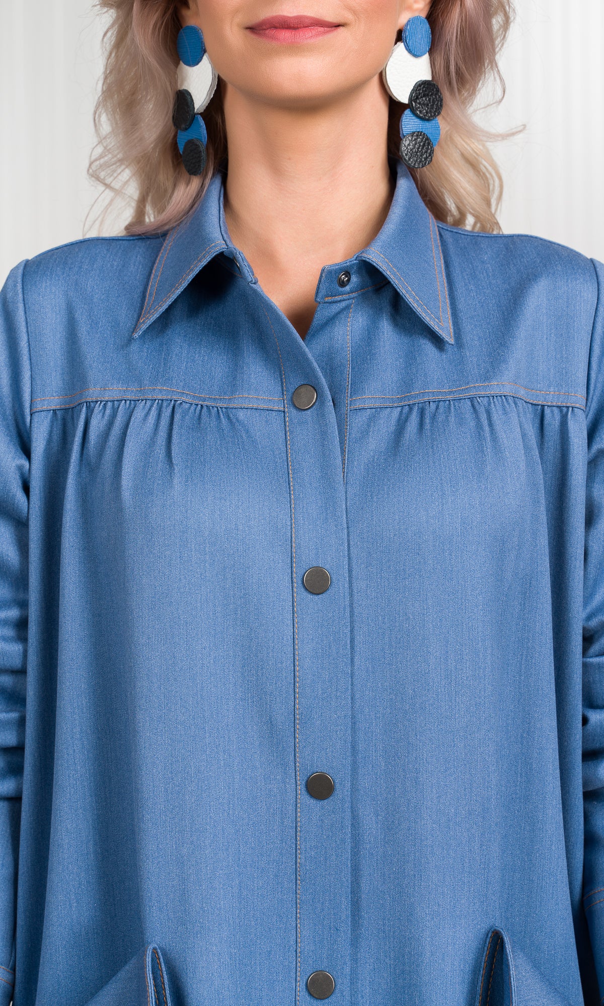 Chambray Shirt Dress with Flap Pockets - AAKASHA