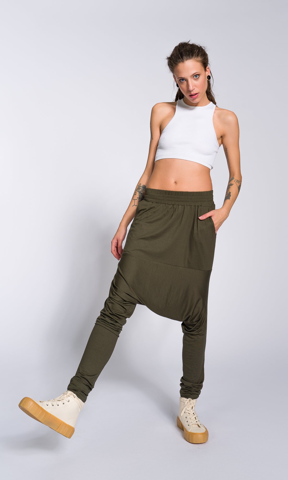 Loose Drop Crotch Pants with Slim Leg - AAKASHA