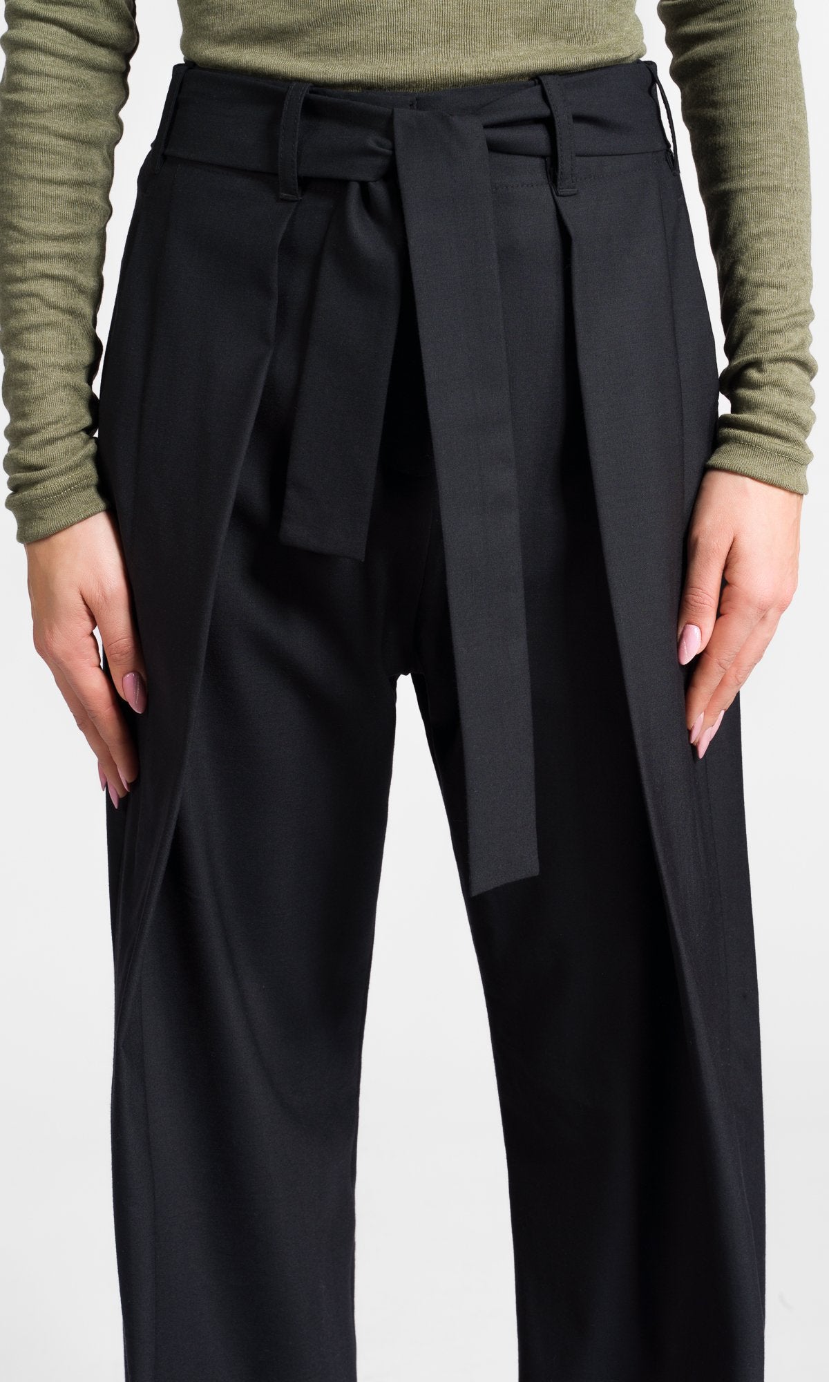 Wide Leg Pants With Ribbon Belt - AAKASHA