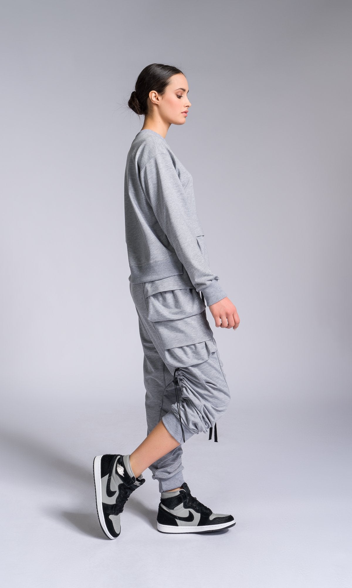 Two-piece Set of Layered Cargo Pockets Sweatshirt and Pants - AAKASHA