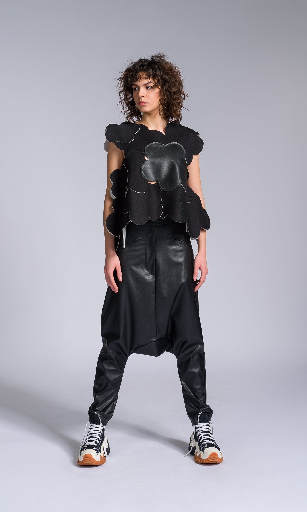 Vegan Leather Pants with Deep Drop Crotch - AAKASHA