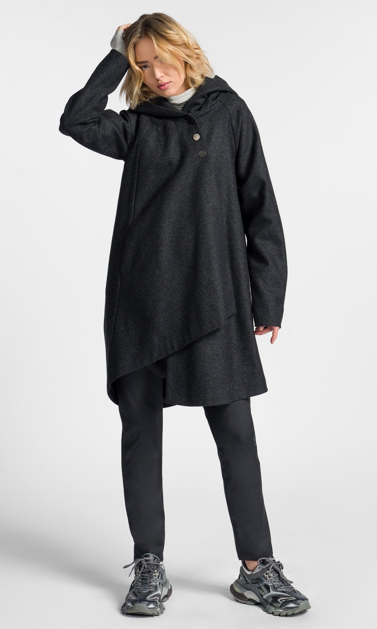 Asymmetric Drape Back Coat