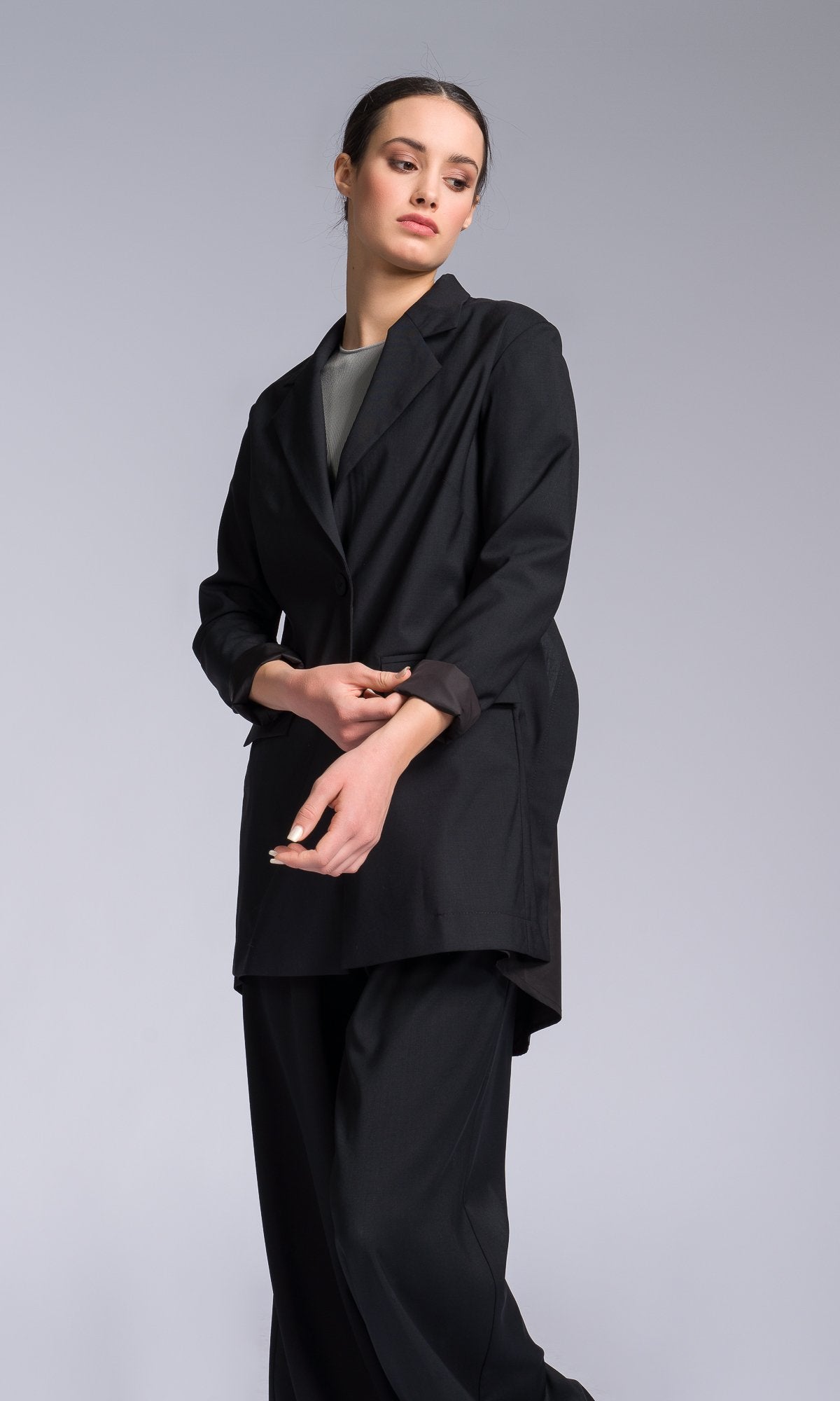 Contrasting Fabric Blazer with Roll-up Sleeves - AAKASHA