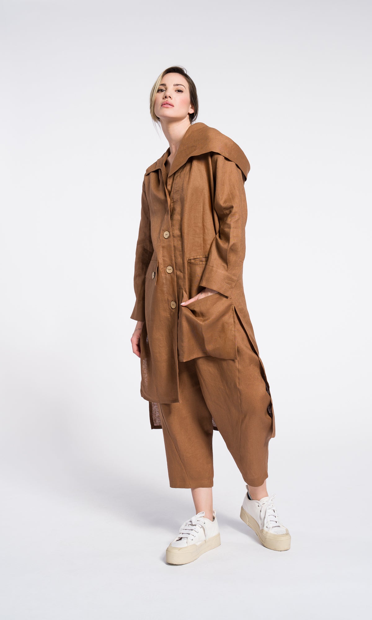 Hooded Shirt Dress with Asymmetric Hem