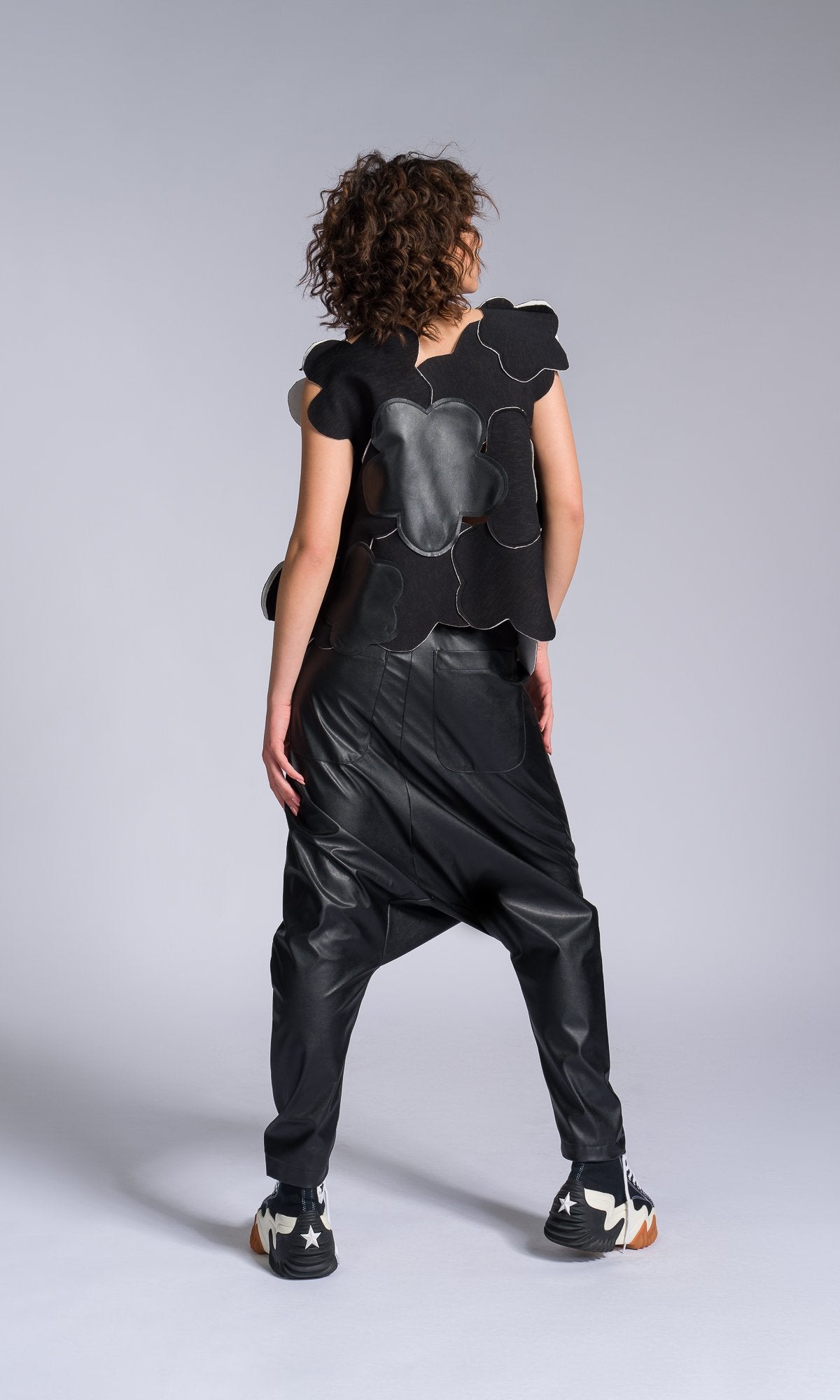 Vegan Leather Pants with Deep Drop Crotch - AAKASHA