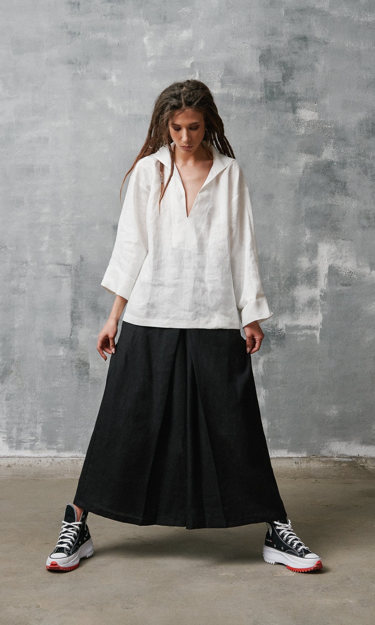 Inverted Pleat Linen Skirt Pants - AAKASHA