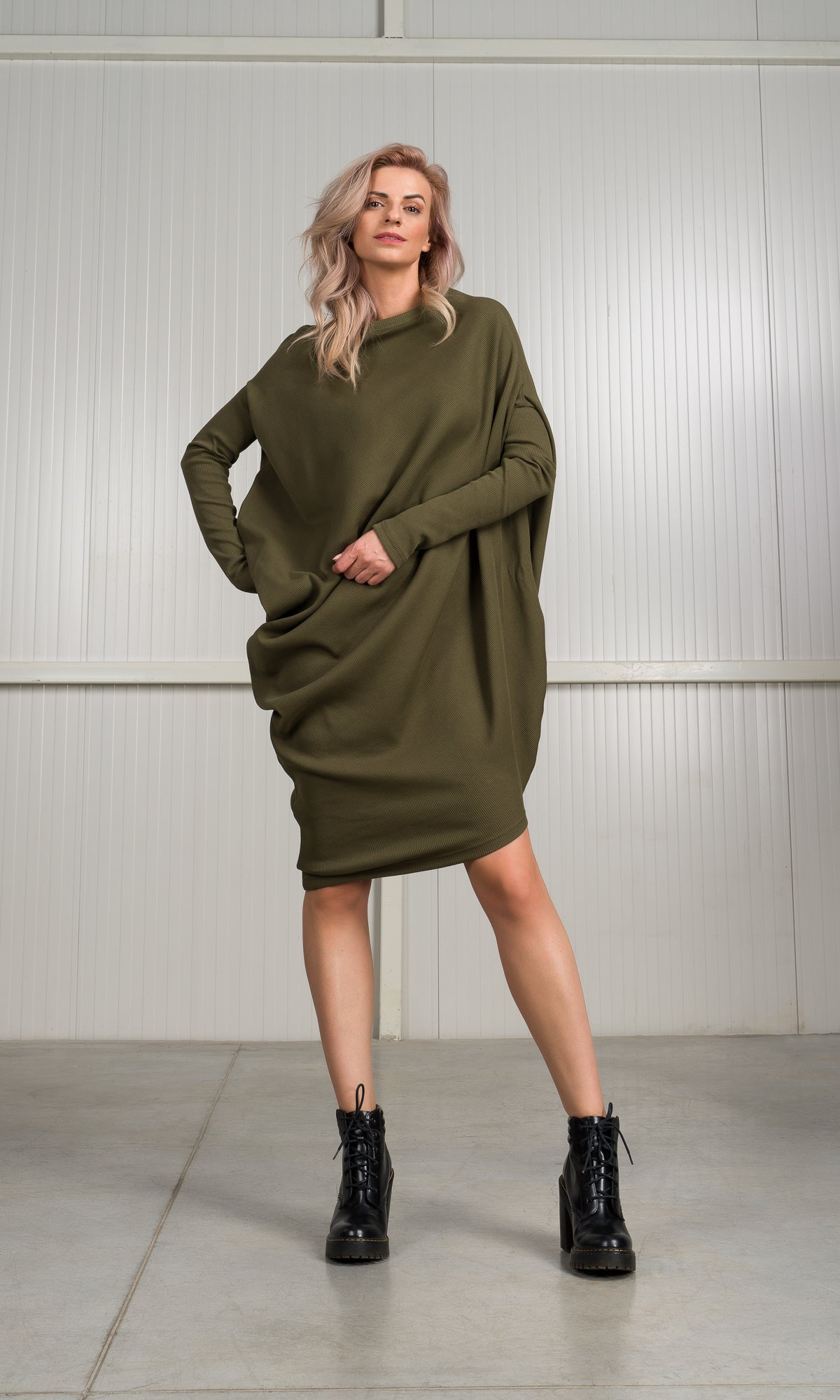 Asymmetric Ribbed Tunic Dress - AAKASHA