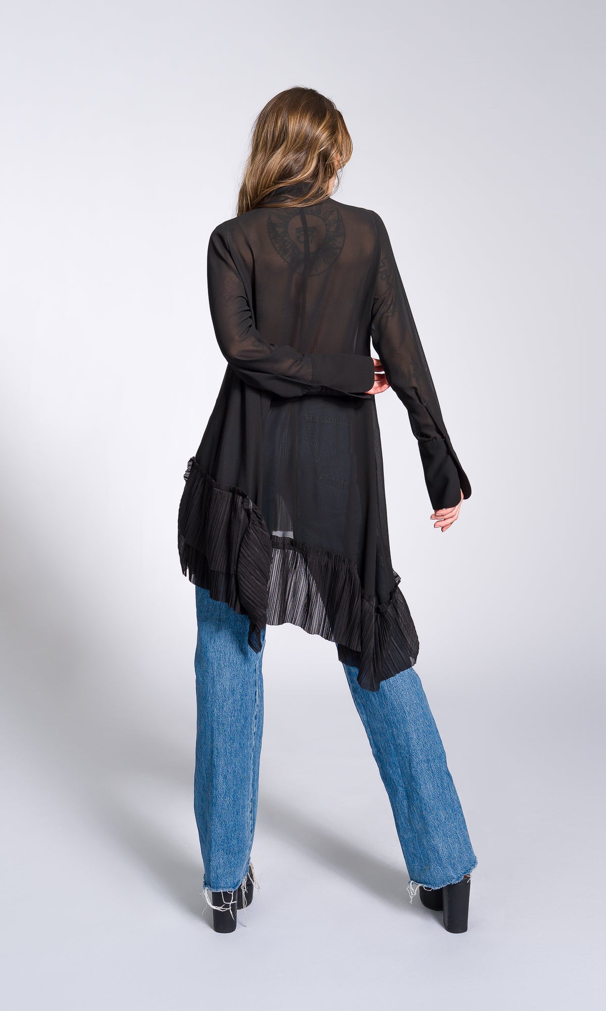 Pleated Hem Asymmetric Chiffon Shirt - AAKASHA