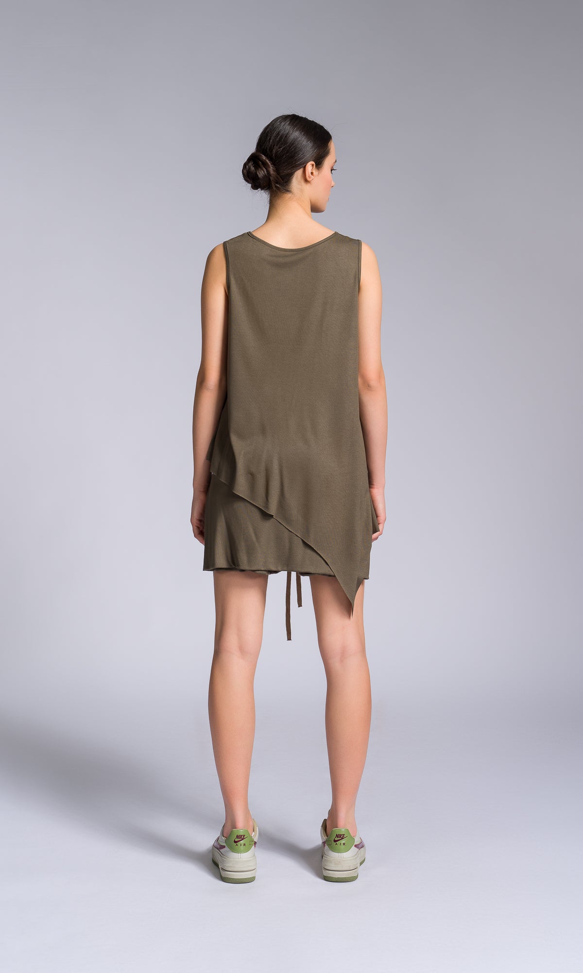 Two-piece Set of Asymmetric Tank Top and Shorts with Skirt Overlay