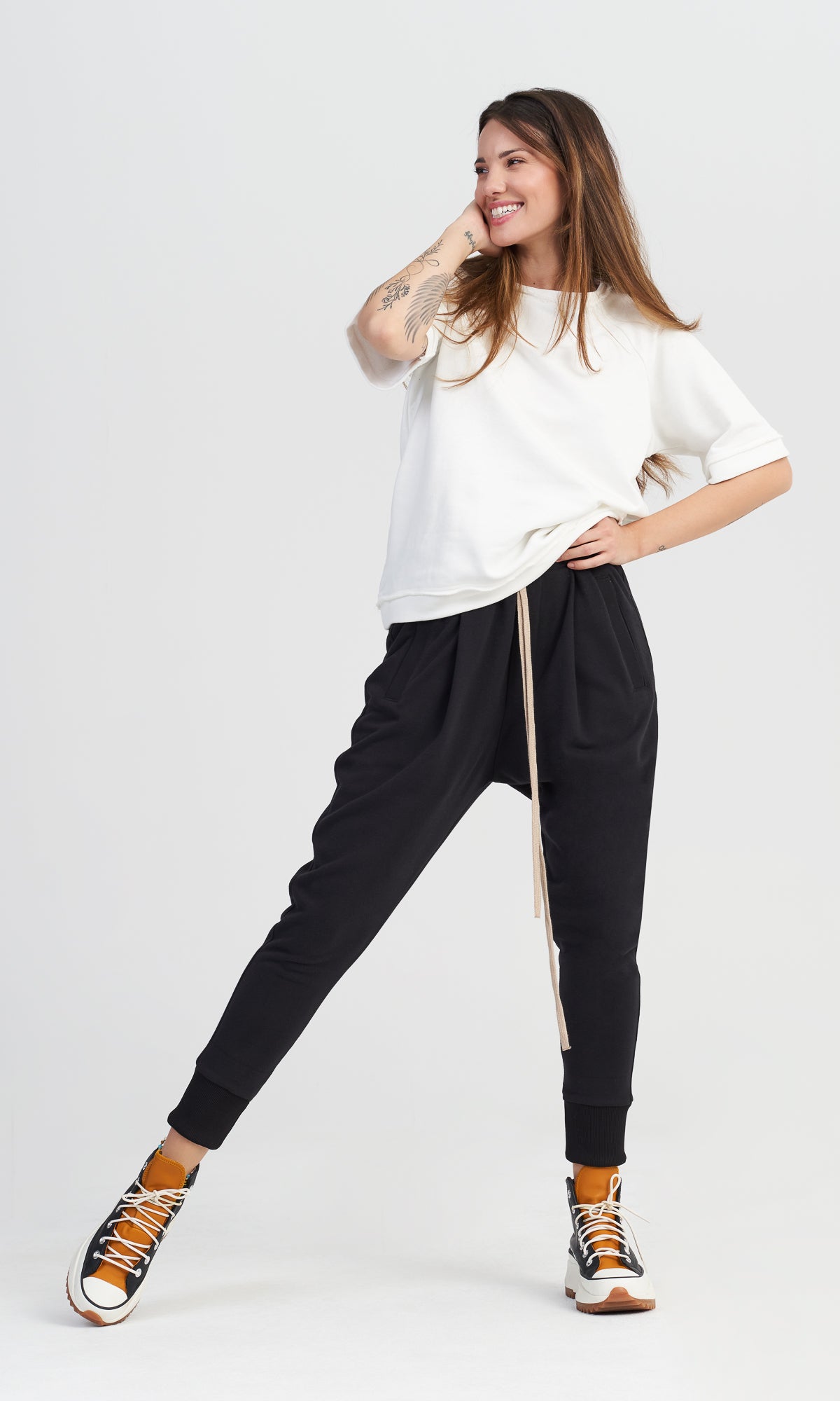 COTTON HAREM PANTS with strings and elastic waistline , loose pants with pockets , handmade by Aakasha