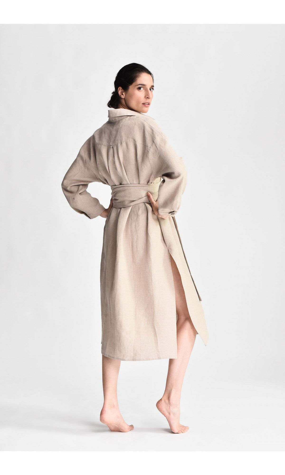 Linen Kimono Shirt Dress - AAKASHA