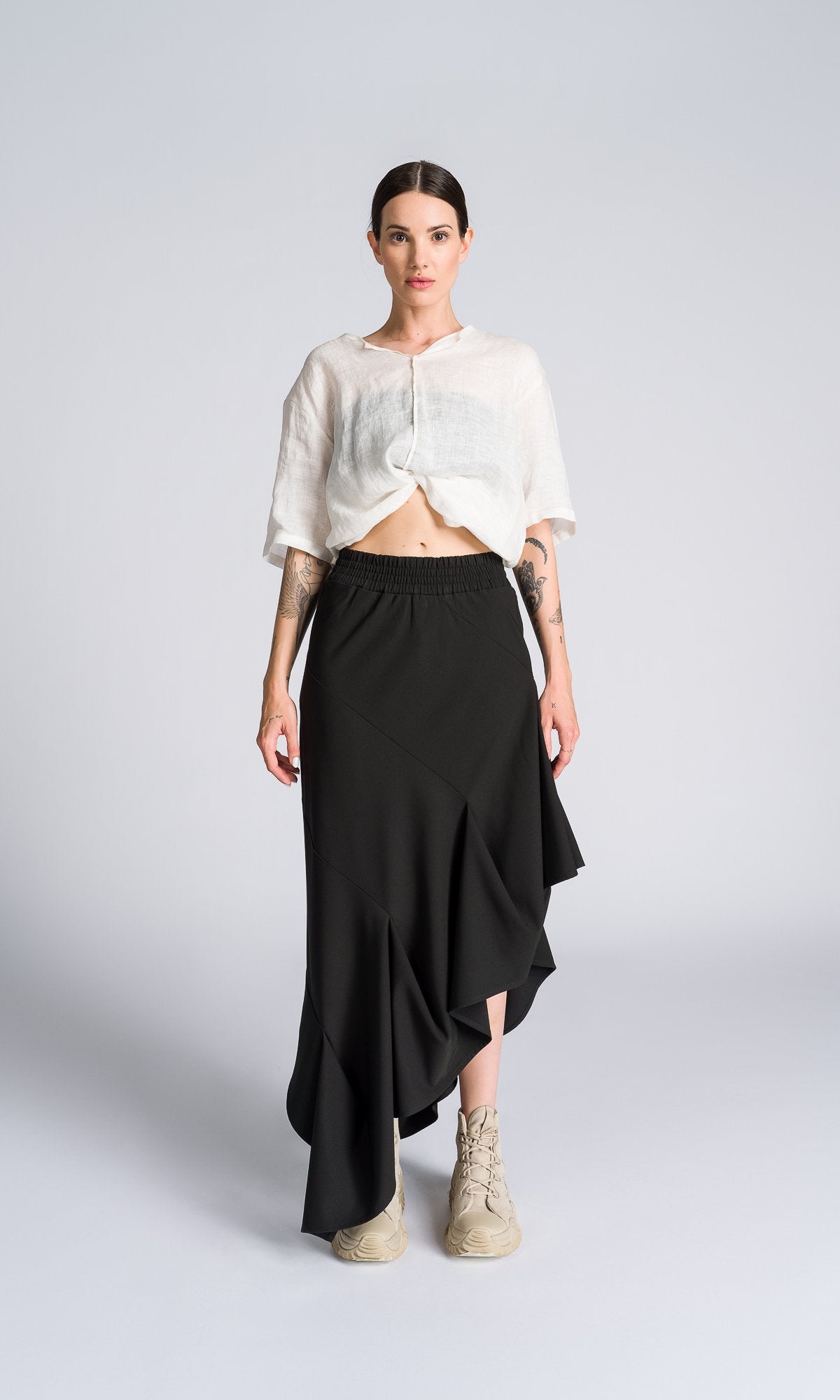 Asymmetric Ruffle Maxi Skirt - AAKASHA