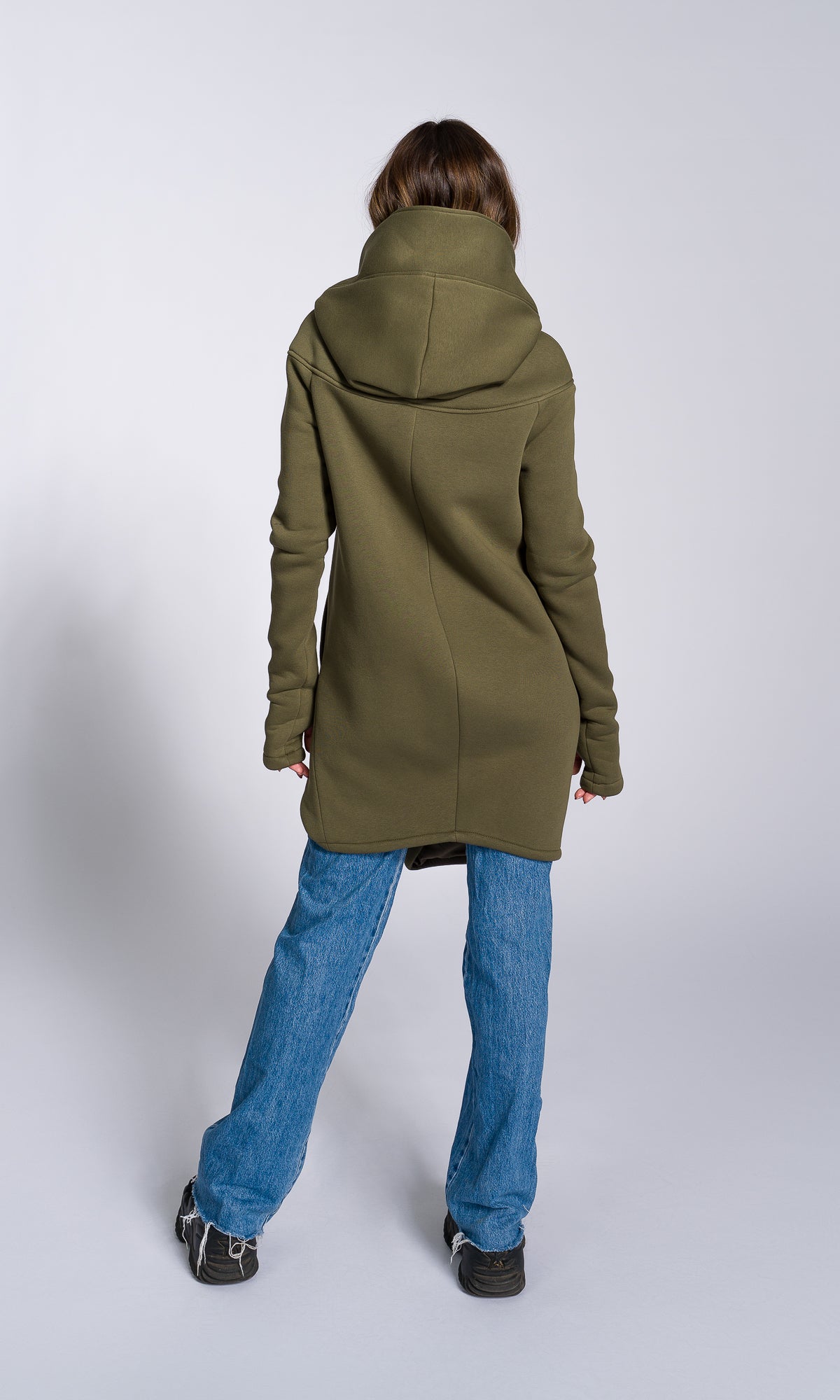 Cotton Fleece Hoodie with Asymmetric Closure - AAKASHA