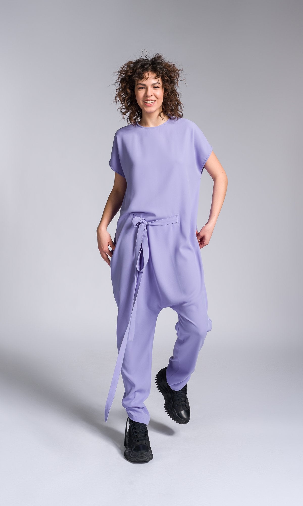 Drop Crotch Jumpsuit with Adjustable Belt - AAKASHA