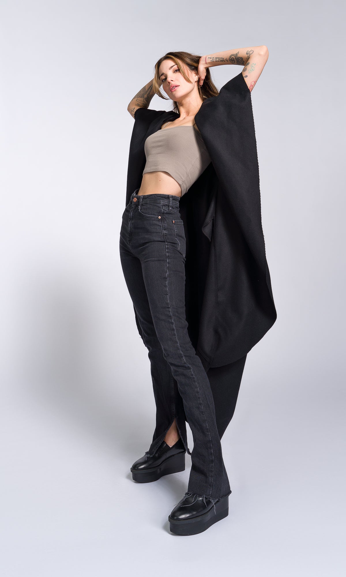 Sleeveless Cape Coat with Large Hood - AAKASHA