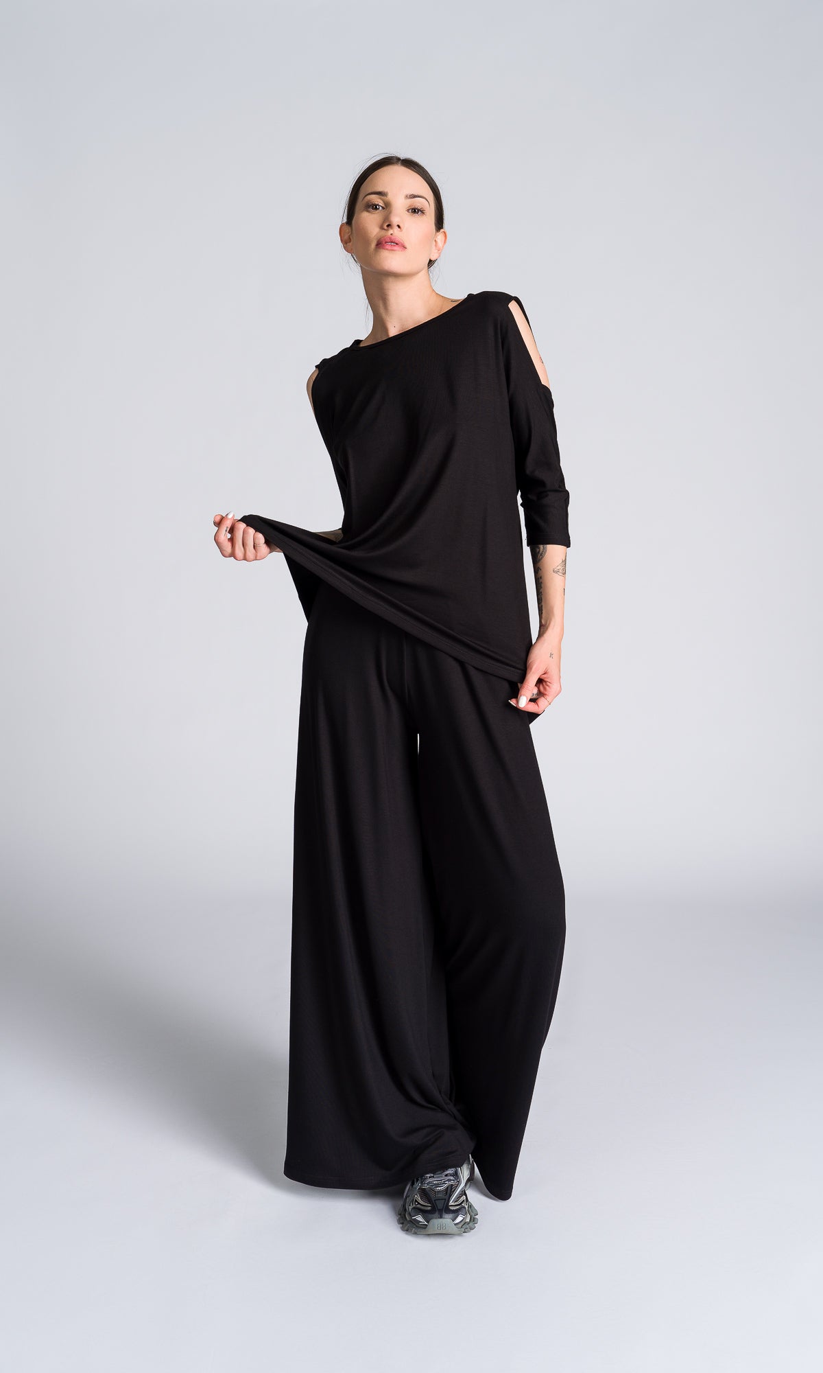 Draped Cross Back Top with Cut-out Shoulders - AAKASHA