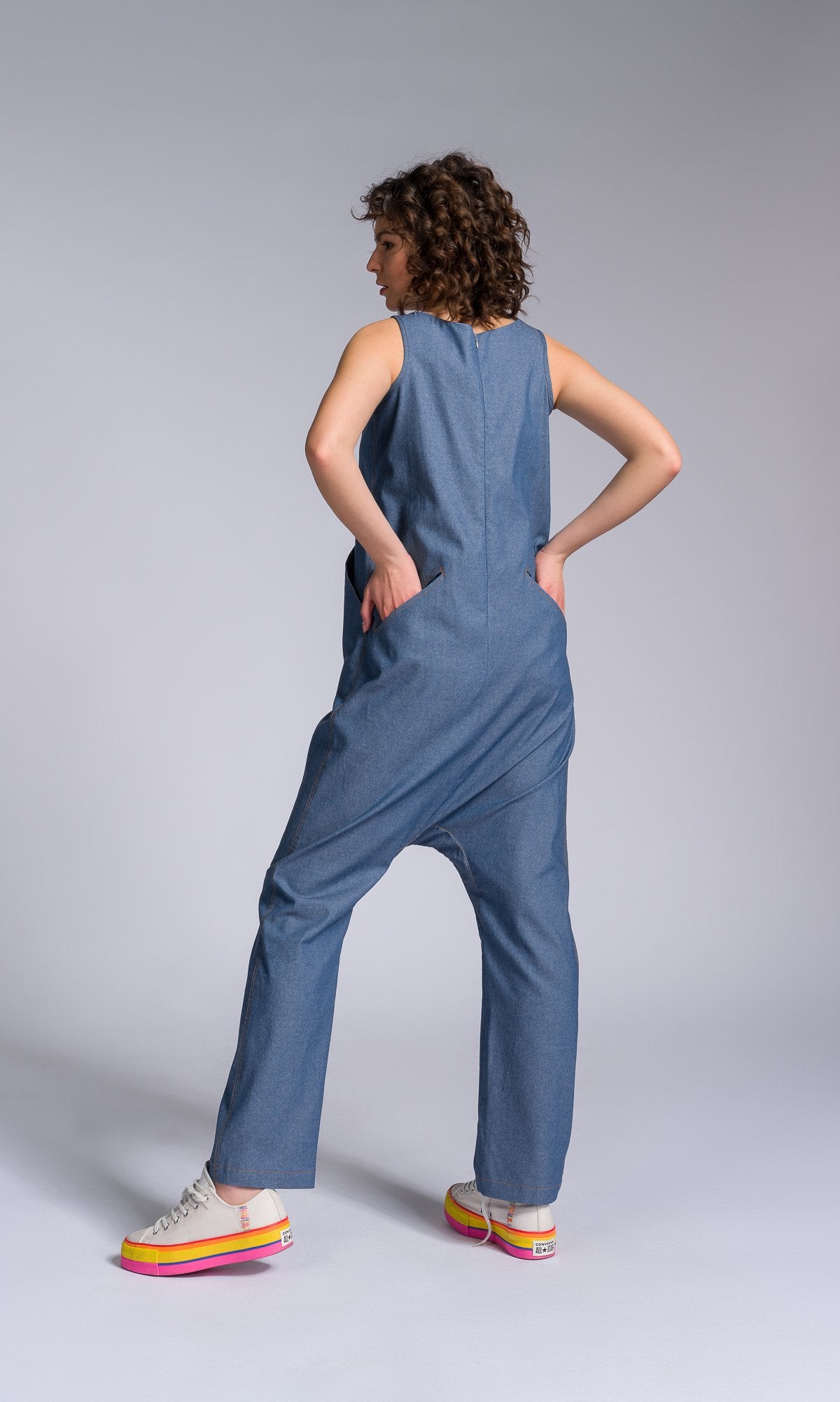 Chambray Jumpsuit with Overlap Front - AAKASHA