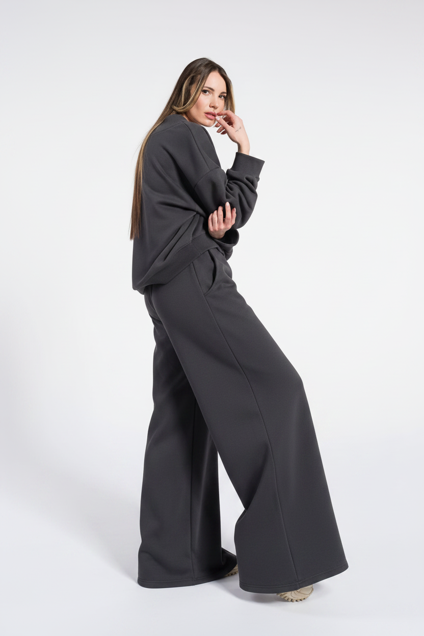 Set aus kurzem Oberteil mit V-Ausschnitt und weit geschnittener Hose, lässiges Baumwoll-Set