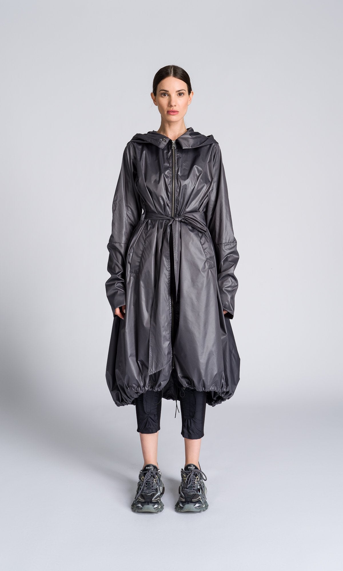 Hooded Raincoat with Belt - AAKASHA