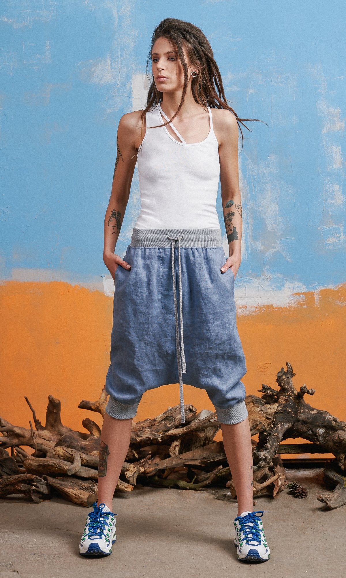 Linen Drop Crotch Jogger Pants - AAKASHA