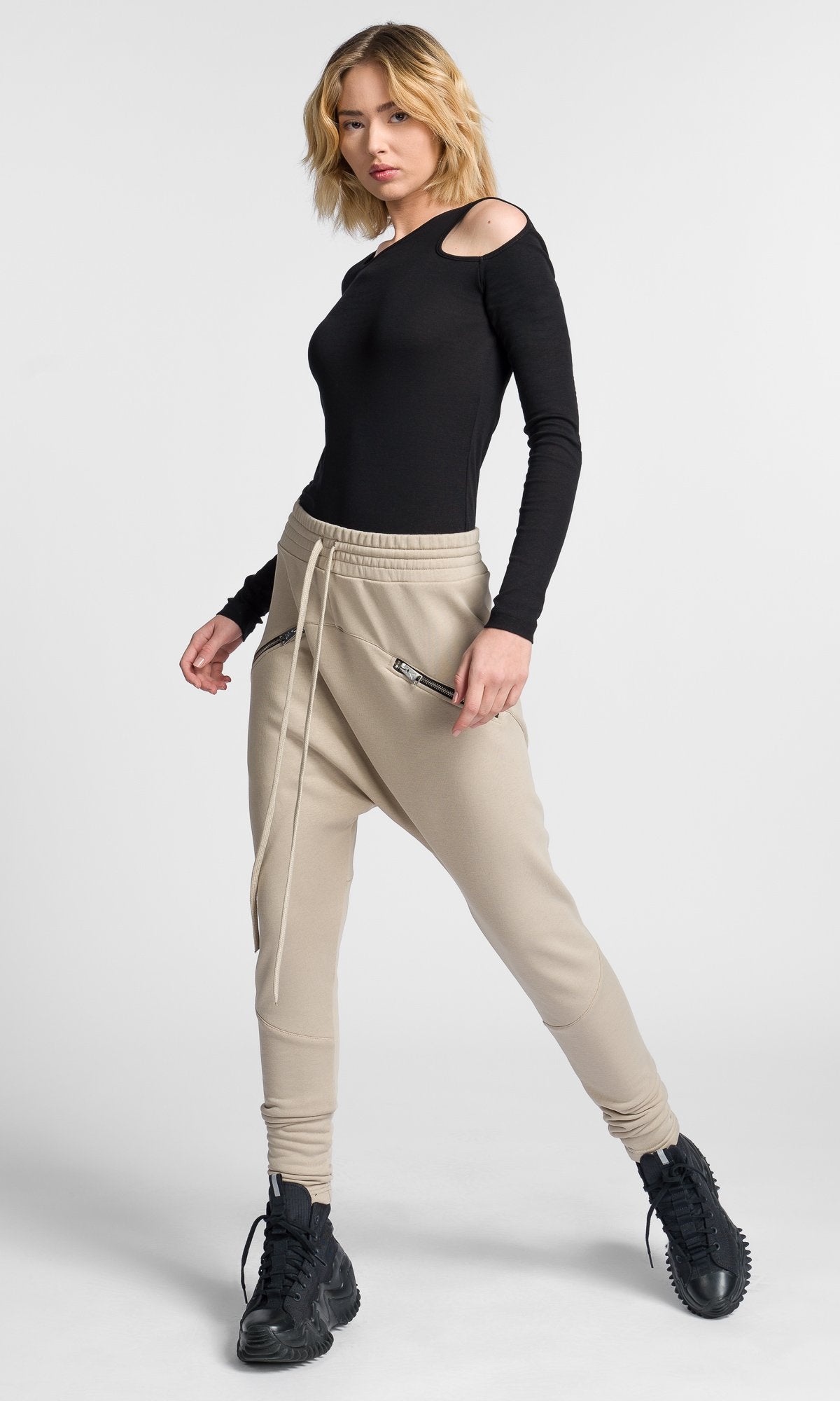 Drop Crotch Pants With Zipper Pockets - AAKASHA