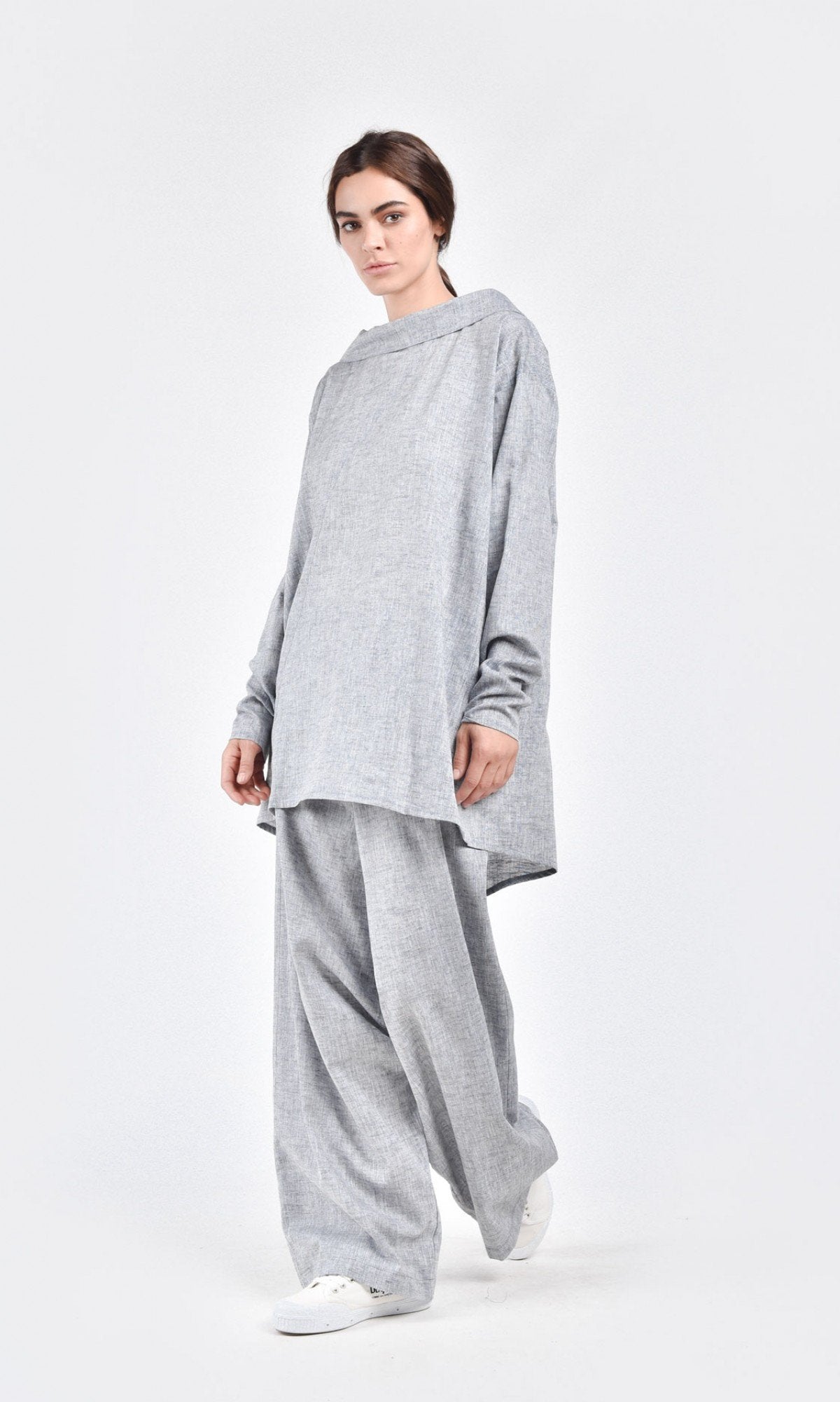 Two-piece Set of Asymmetric Linen Shirt