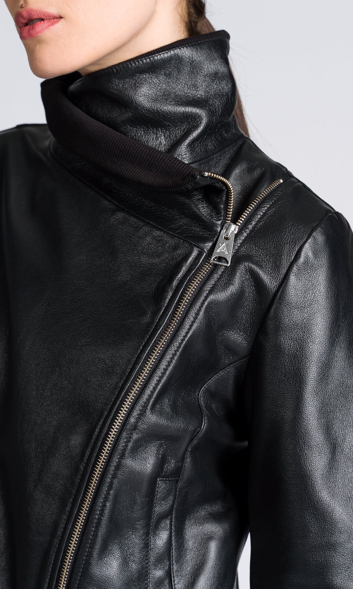 Asymmetric Zipper Leather Jacket - AAKASHA