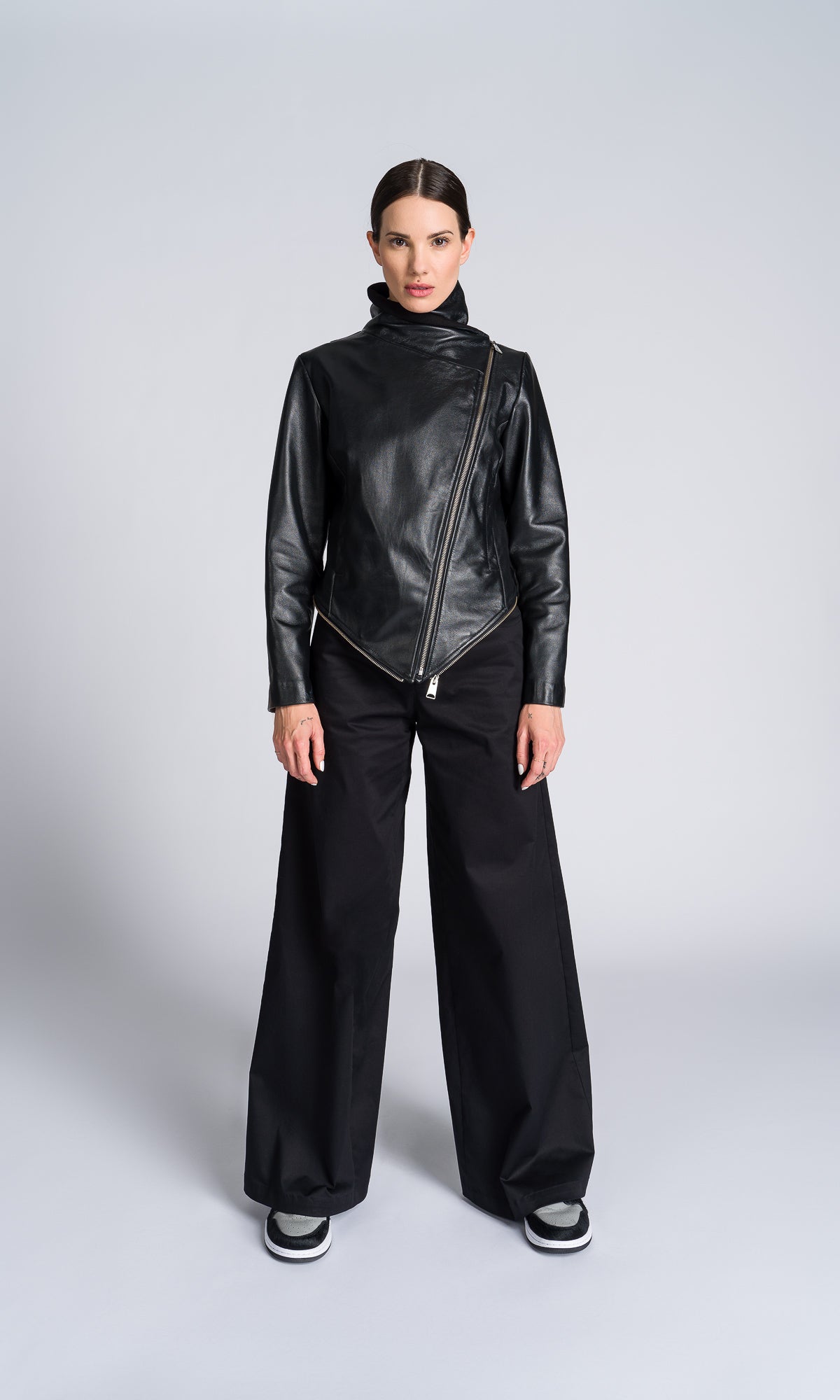 Asymmetric Zipper Leather Jacket - AAKASHA