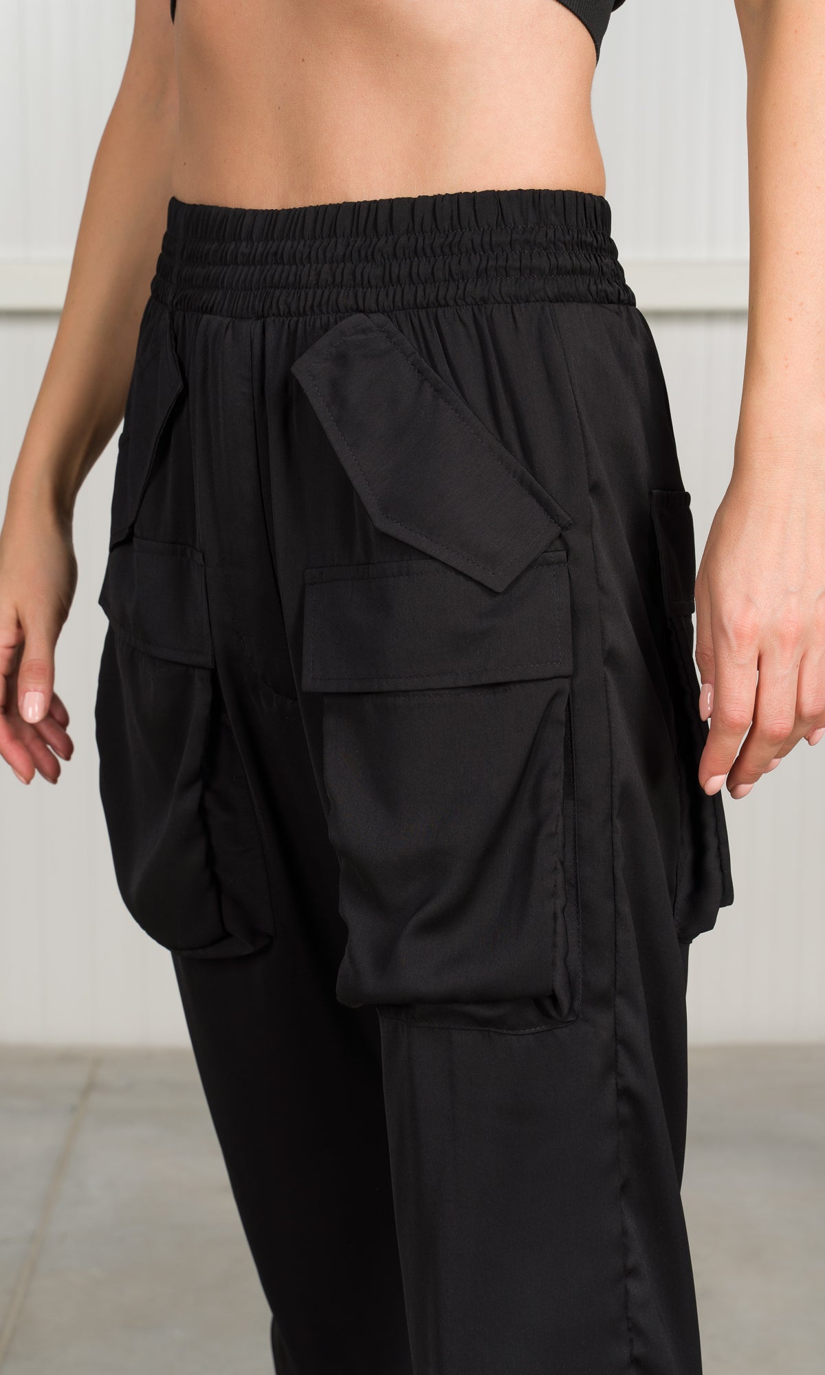 Satin Drop Crotch Cargo Pants - AAKASHA