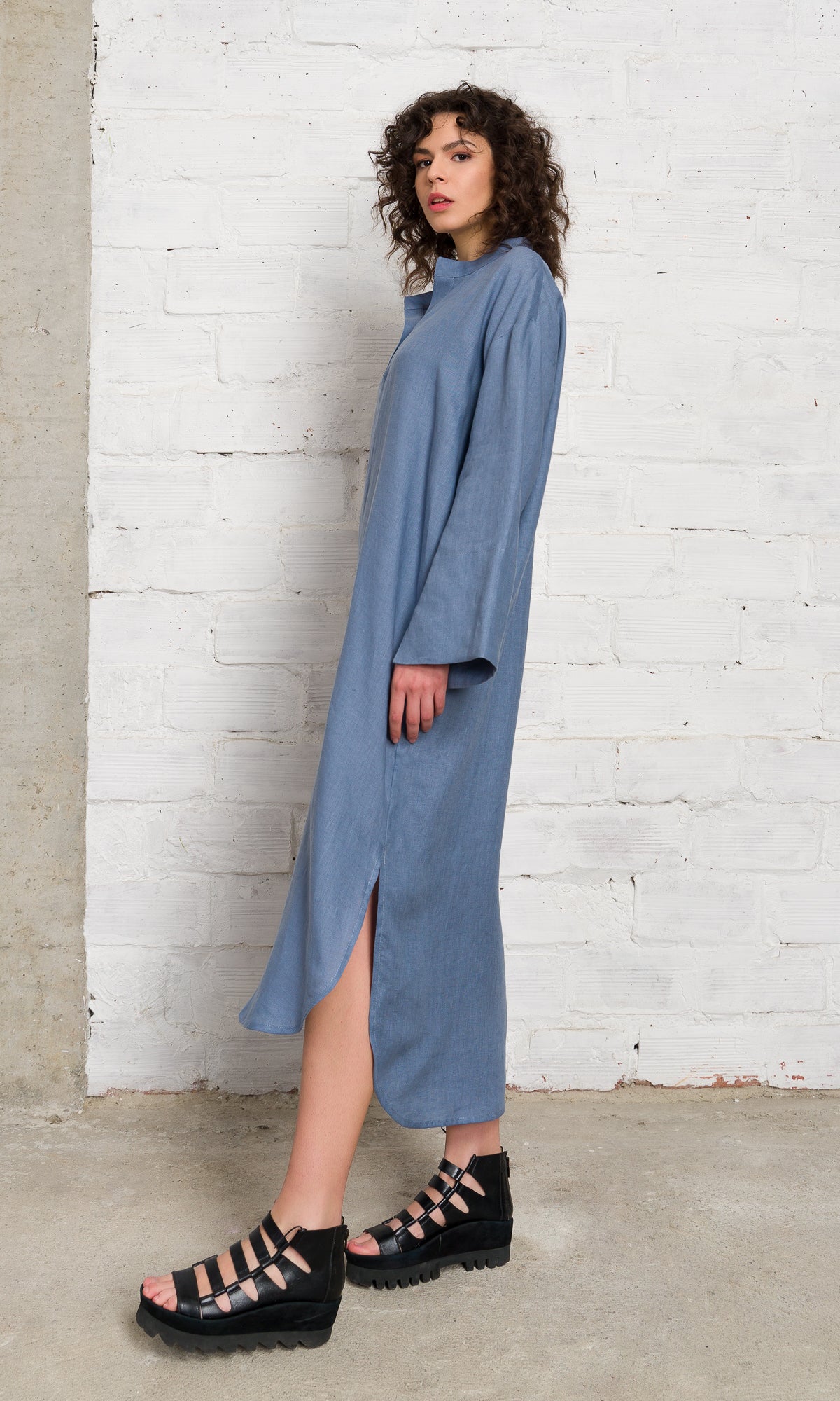 Relaxed Fit Linen Shirt Dress - AAKASHA