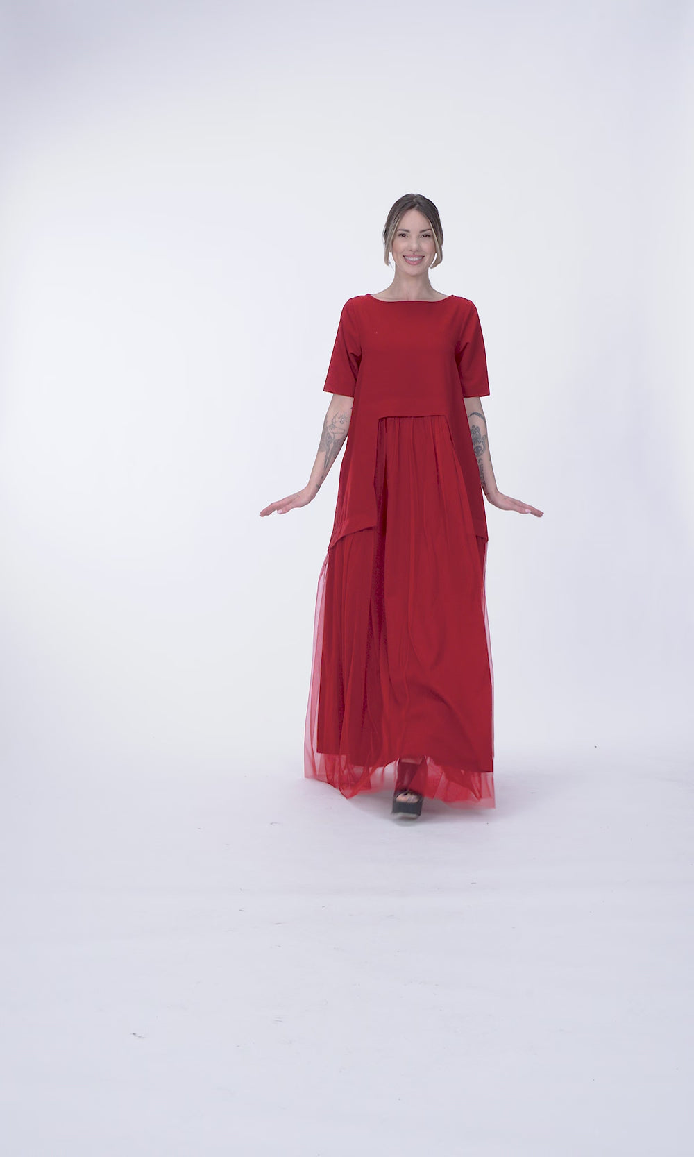 Twist Straps V Neckline Tulle Maxi Dress Tahiti Plus Size